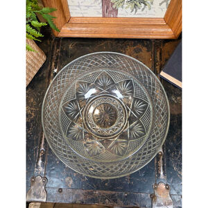 Vintage Pressed Glass Punch Bowl / Large Salad Bowl - Diamond & Starburst Patter
